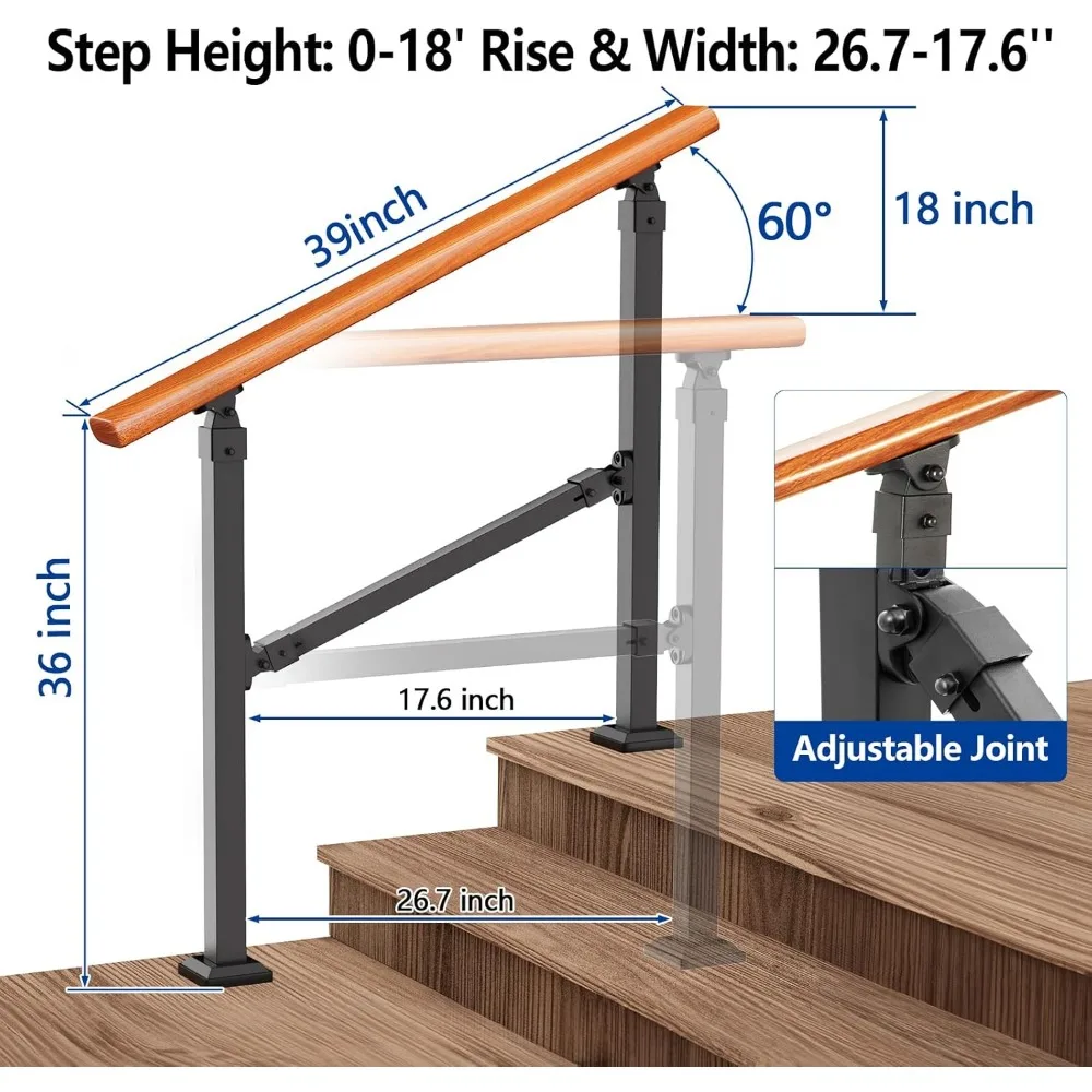 مجموعة درابزين الدرج الداخلي من الحبوب الخشبية، نمط حديدي، مناسبة لـ 1-3 خطوات، سهلة التركيب، دعم متين #4