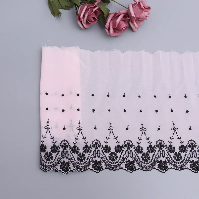 Wholesale 1 Yard Mesh Plum Blossom Flowers Embroidery Lace Fabric Pink Trim for Bra Lingerie Underwear Doll's Dress Ribb