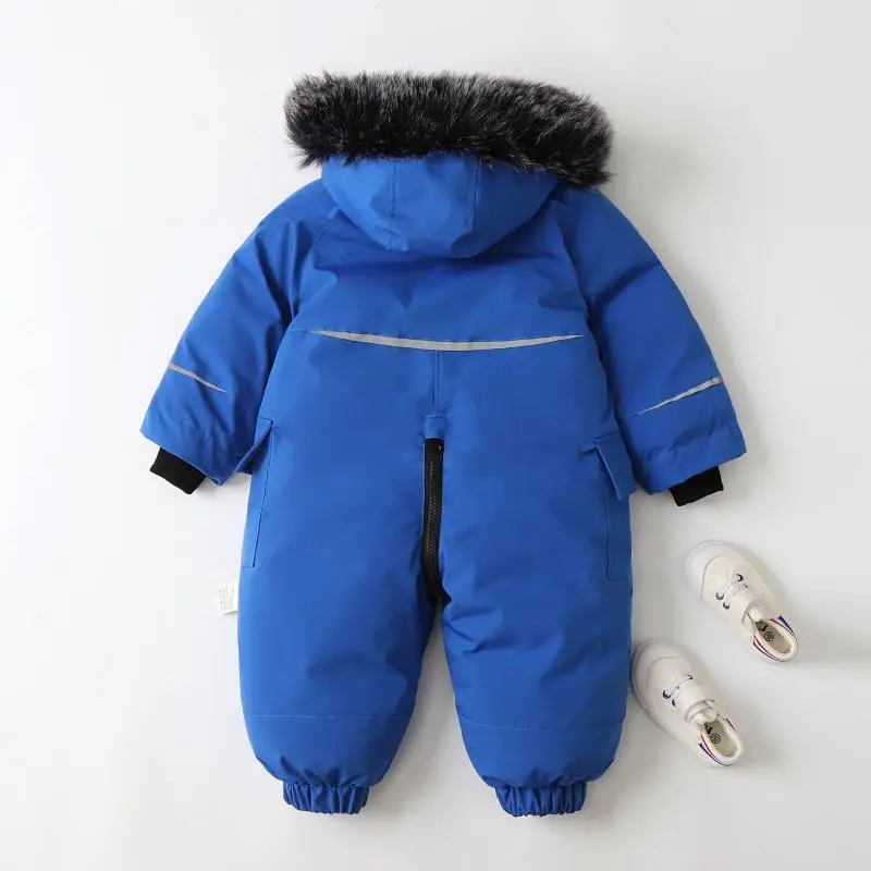 2024 Patchwork Color Hooded Baby Girl Romper Thick Warm for Boys Baby Coat Skiing Clothing Children Jumpsuits Winter New Rompers