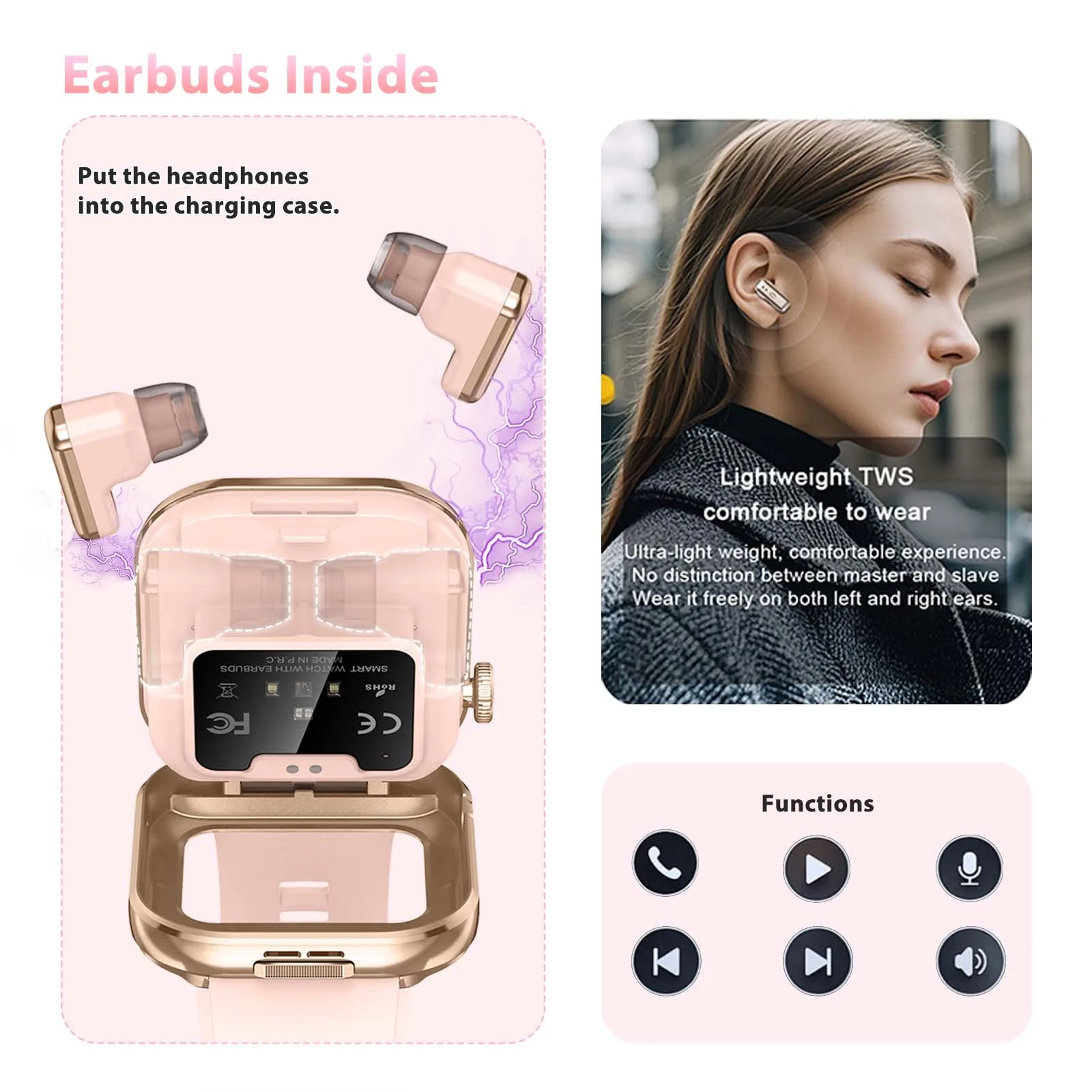 

EIGIIS Smart Watches for Women with Earbuds 2.02" Big Screen Fitness Tracker with Heart Rate Sleep Monitor 300mAh Big Battery