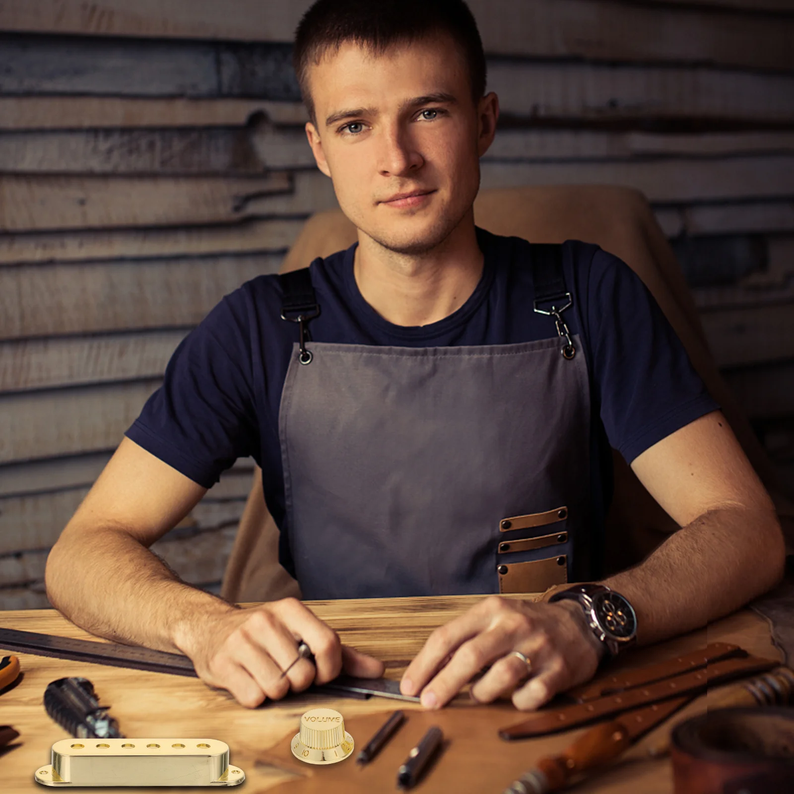 

7Pcs Electric Bass Pickup Covers Golden Durable Texture Good Handling Rust Proof Guitar Accessories Pickup Covers Set