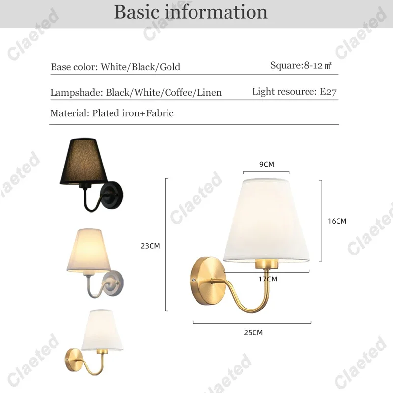 Lâmpada de parede LED com lâmpada E27, abajur de tecido, arandelas para hotel, quarto, cabeceira, sala, escadas, decoração de casa, 110v, 220v