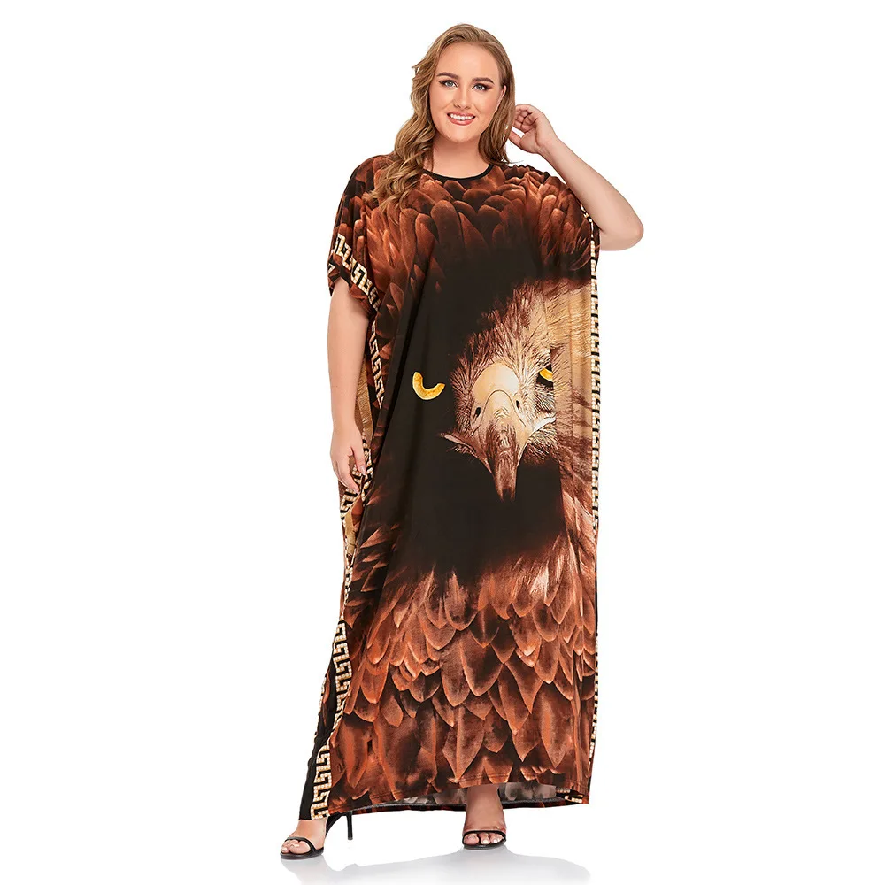 Adler Druck Grafik Casual Kleid für Frauen Dubai Plus Größe Kurzarm Lose Roben Mode Harajuku Straße Persönlichkeit Kleidung