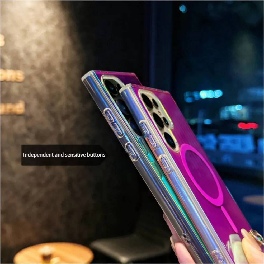 حافظة لهاتف Magsafe متدرجة بالليزر ملونة لهاتف سامسونج S25 S24 S23 FE Plus غطاء ممتص للصدمات شفافة مغناطيسي للغاية #5