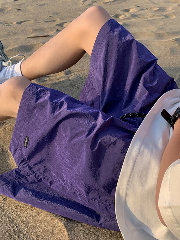 

Мужские летние тонкие свободные нейлоновые шорты-бриджи для пляжа, повседневные спортивные шорты, молодежные модные прямые брюки