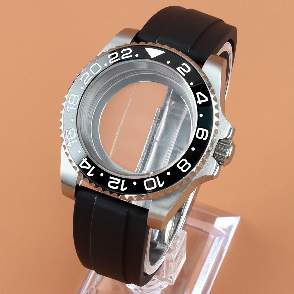 

40mm NH35 Watch Case Rubber Strap Sapphire Glass Stainless Steel For Seiko Mod NH34 NH35 NH36 NH38 Movement NH35 Watch Case