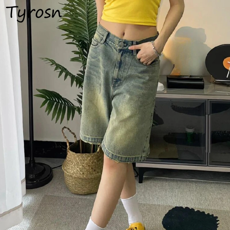 Women Shorts All-match Denim Baggy Do Old Vintage Popular Leisure Streetwear Summer College High Waist American Style Clothing