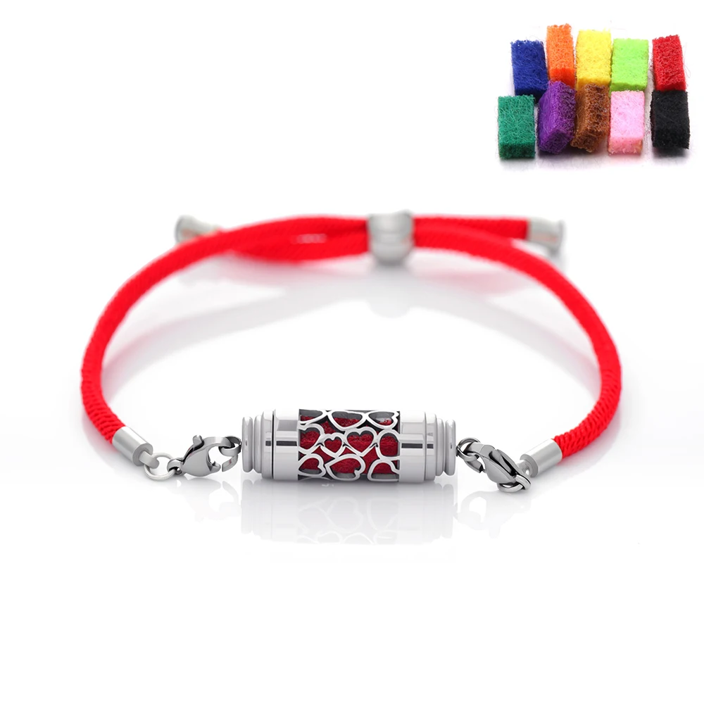 NewRed-pulsera de aromaterapia de cuero con cuerda para mujer, difusor de aceites esenciales, medallón de Perfume de acero inoxidable, pulsera con dije de Aroma