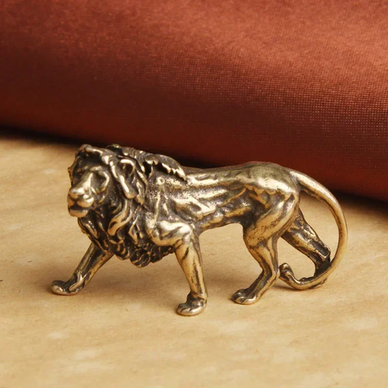 Pure Copper Majestic Lion King Miniatures Figurines Desk Decorations Vintage Brass Mini Animal Statue Home Decor Ornaments Craft