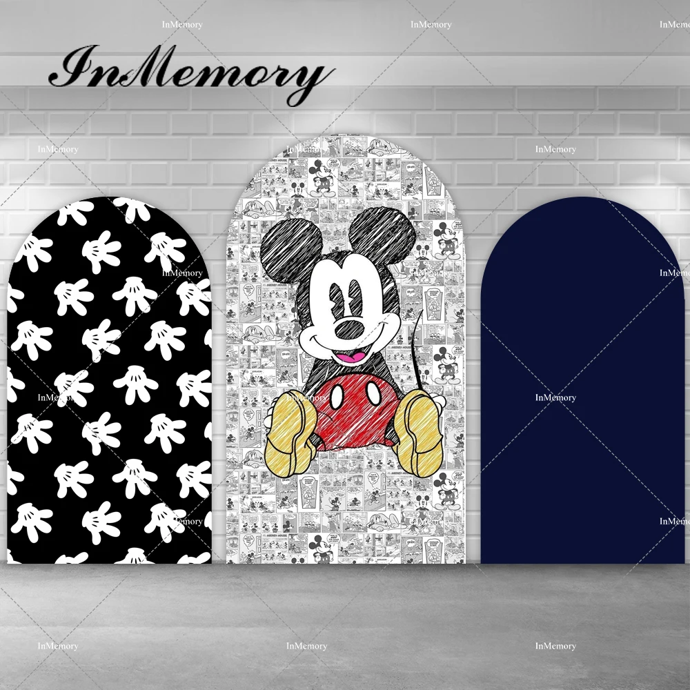 

Retro Comic Mickey Mouse Arch Cover Backdrop for Boys Baby Shower 1st Birthday Party Chiara Background Arched Banner Double Side