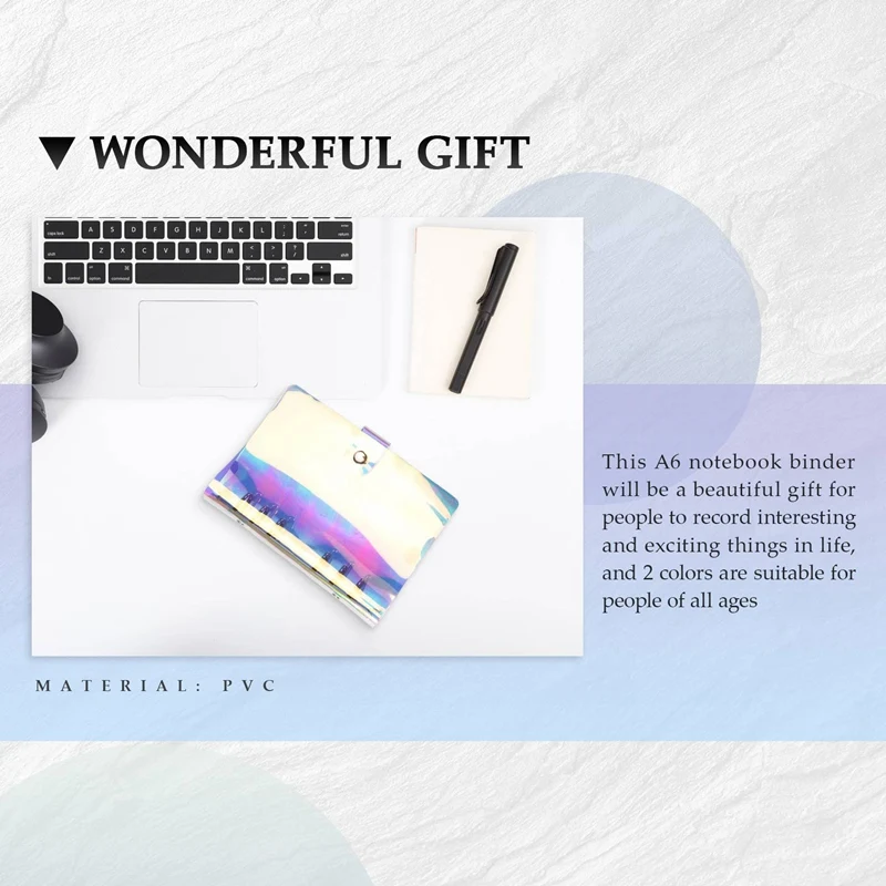 2 Pcs A6 6-Ring Rainbow Clear PVC Binder Cover Refillable Notebook Binder Protector Loose Leaf Planner Binder Cover Multicolor