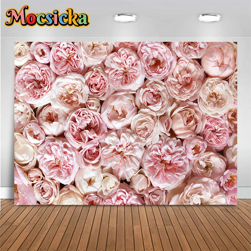 

Pink Rose Background Photography Flower Wall Shower Girl Love Valentine's Day Backdrop Decoration Baby Wedding Prop Photo Studio