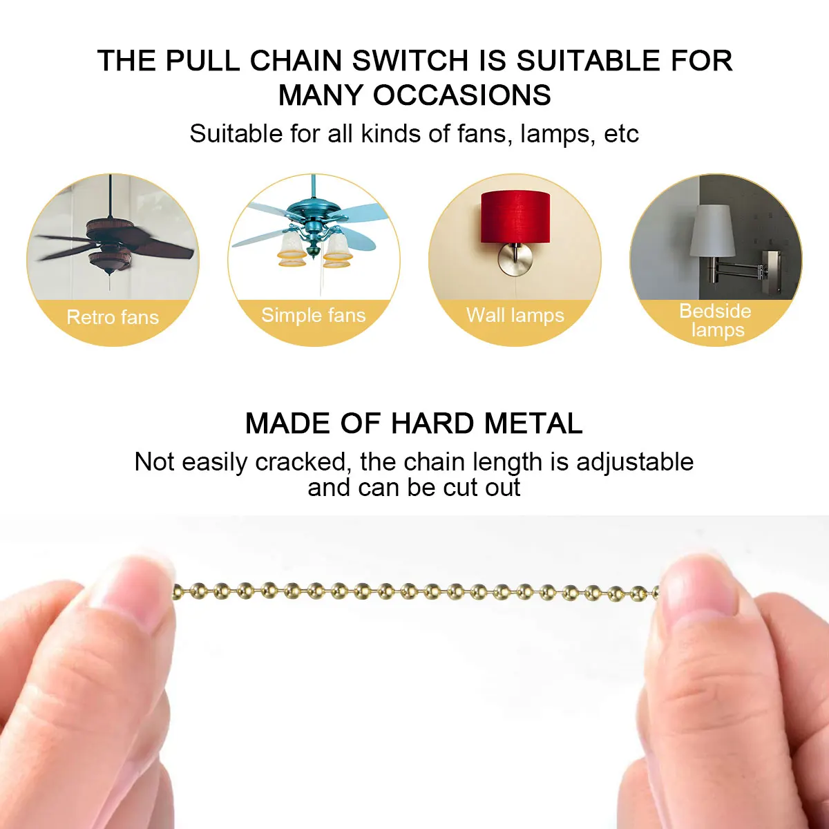 

3Pcs Pull-Chain on-Off Switch High Quality Build for Fan Lighting Two-Wire Connection Simple Installation Pull-Chain for Home