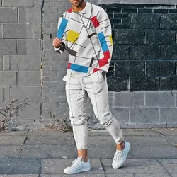 Camisetas y pantalones de manga larga para hombre, conjunto de dos piezas con estampado 3D geométrico de Color, traje informal, nike tech, forro polar