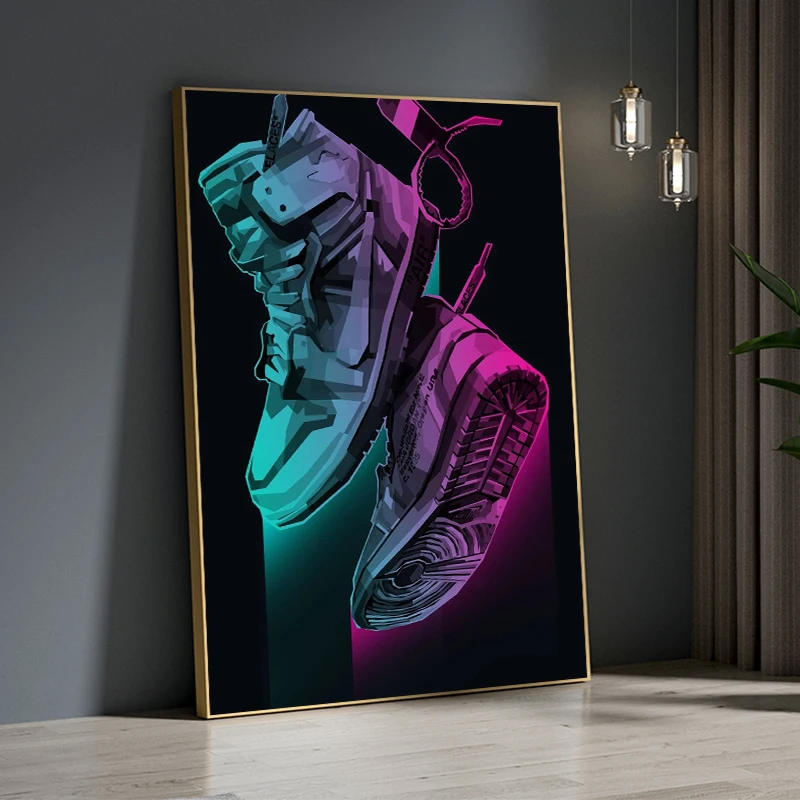 Neon Art Fashion Sneakers Canvas Painting Posters and Prints Abstract Shoes Wall Art Pictures Interior Home Boy Room Decor Gift