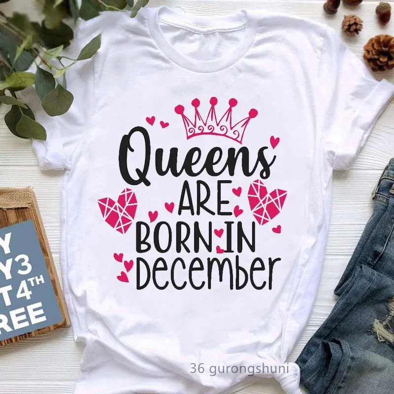 

New Arrival 2024 Queen Are Born In June/May/July Grpahic Print T-Shirt Women'S Clothing Love Crown Birthday Gift Tshirt Femme