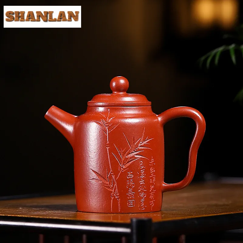 

80ml Yixing Purple Clay Teapots Handmade Bamboo Leaf Meditation Pot Raw Ore Dahongpao Mud Tea Soaking Kettle Zisha Tea Set Craft