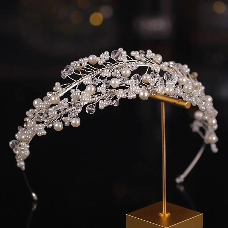 Bridal Pearl Headband Princess Crown Hair Accessory for Wedding Party Hairband Elegant Women Girls Hair Jewelry