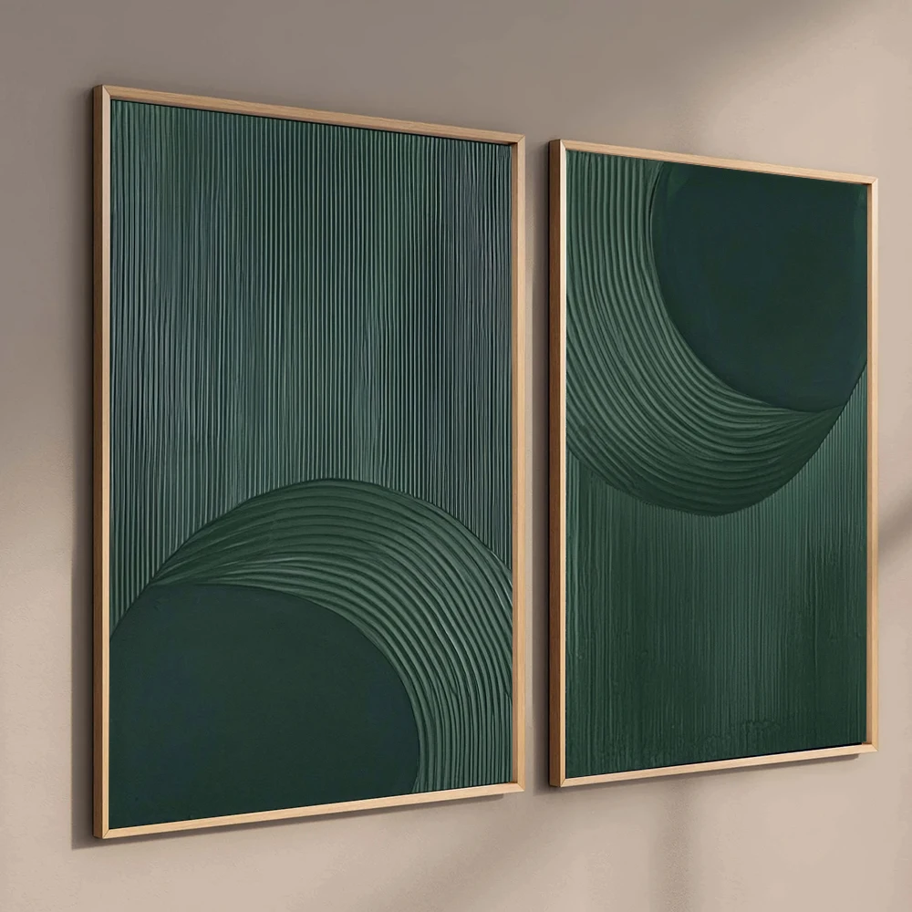 Abstract 3D Geometric Texture Dark Green Minimalist Canvas Painting Modern Nordic Style Line Art Posters Living Room Home Dec