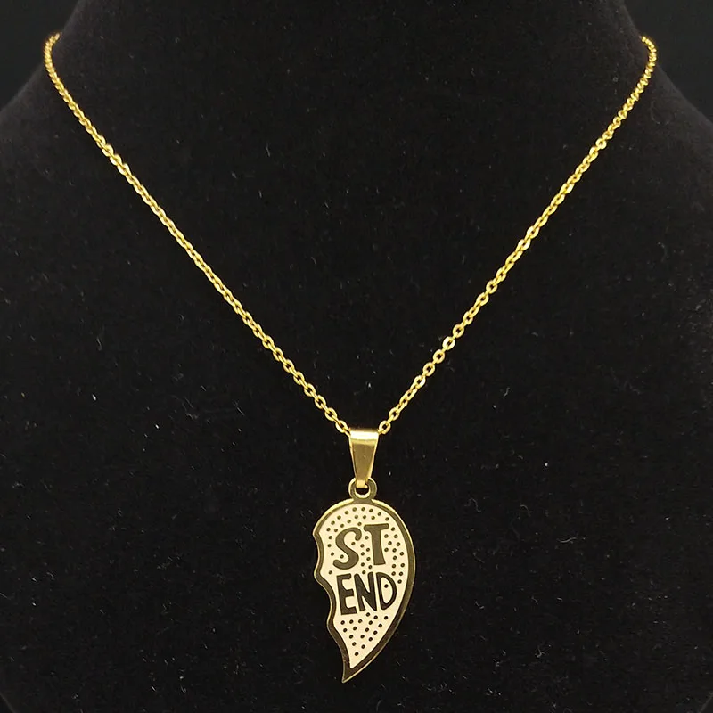 2 PCS Heart Best Friend Stainless Steel Necklace for Women Men Gold/Silver Color Friendship Chain BFF Jewelry cadenas mujer N721