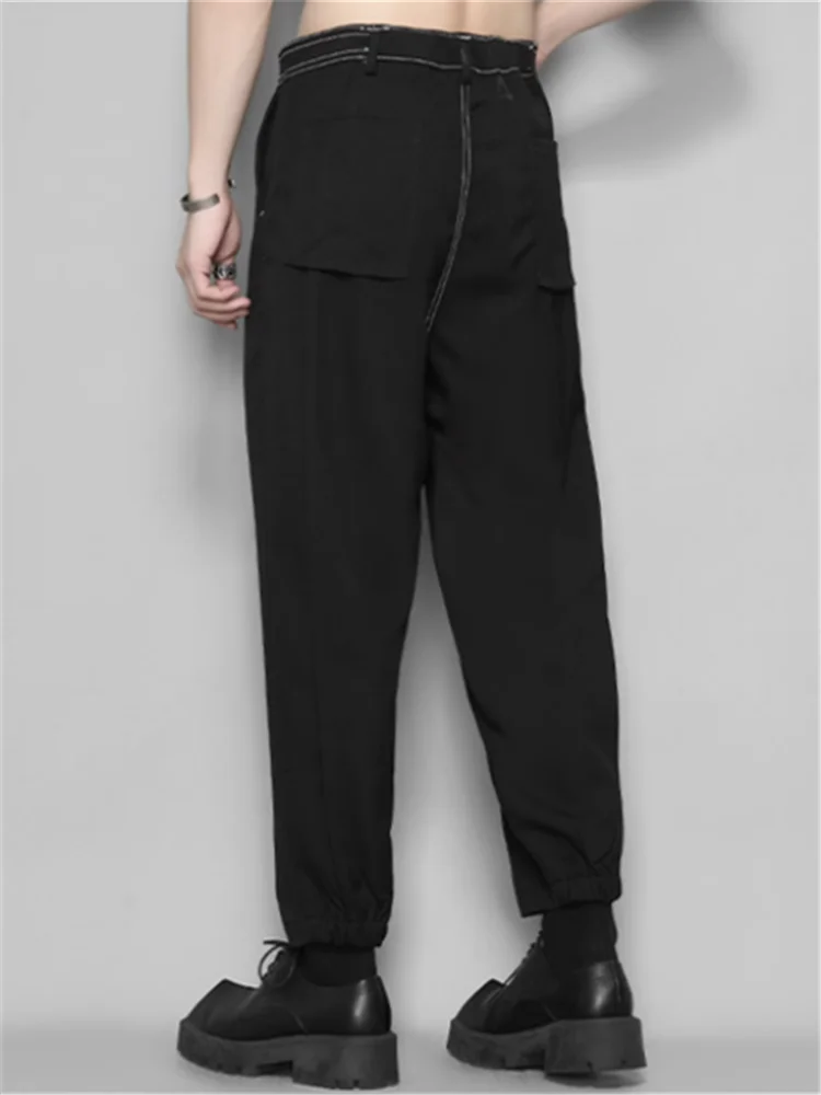 2023 Original black port style personality color contrast line cutting design sense of casual hundred and nine points dress pant