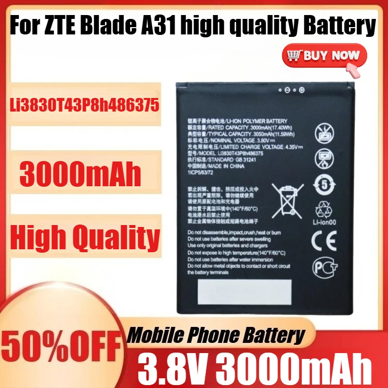 

New Li3830T43P8h486375 3.8V 3000mAh Battery Li3830T43P8h486375 For ZTE Blade A31 Battery + Tools