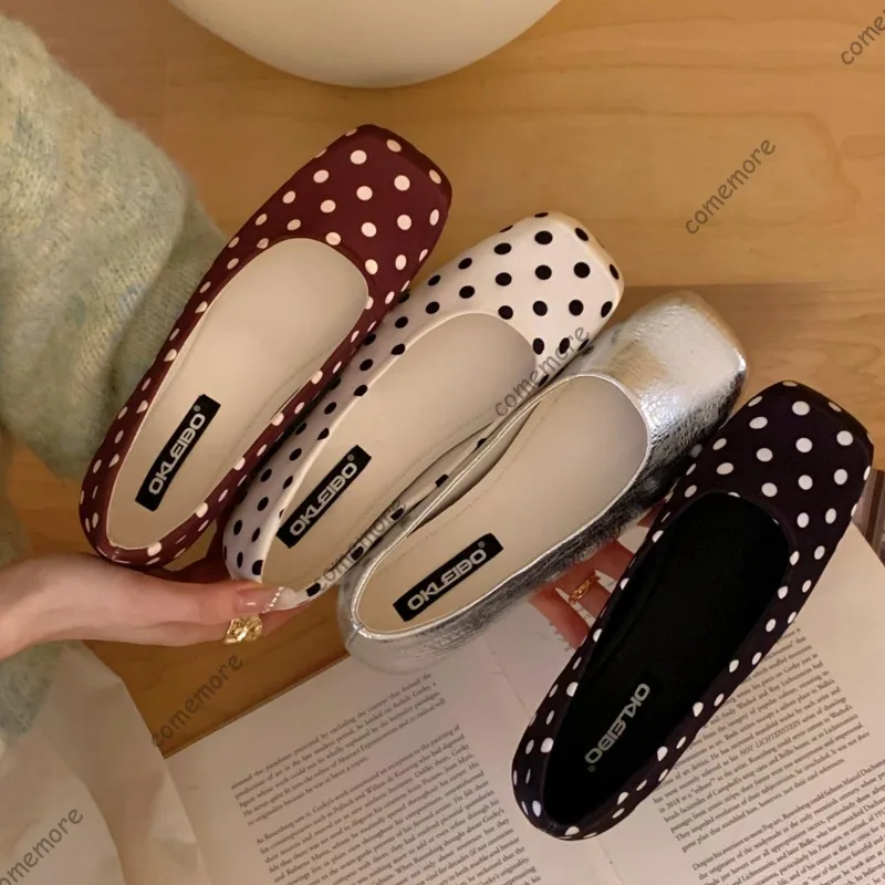 

Женские туфли Мэри Джейн с квадратным носком и каблуком 4 см в горошек, модные, весенне-летние, элегантные, без застежек, размеры 35-40