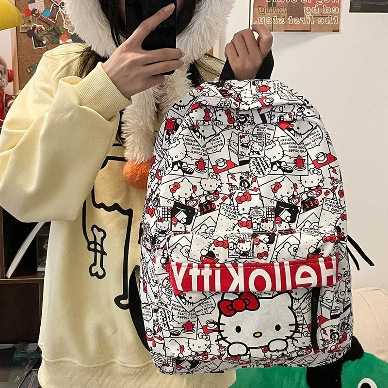 Sanrio mochila escolar de gran capacidad para estudiantes, mochila de Hello Kitty, personalidad de moda y apariencia atractiva