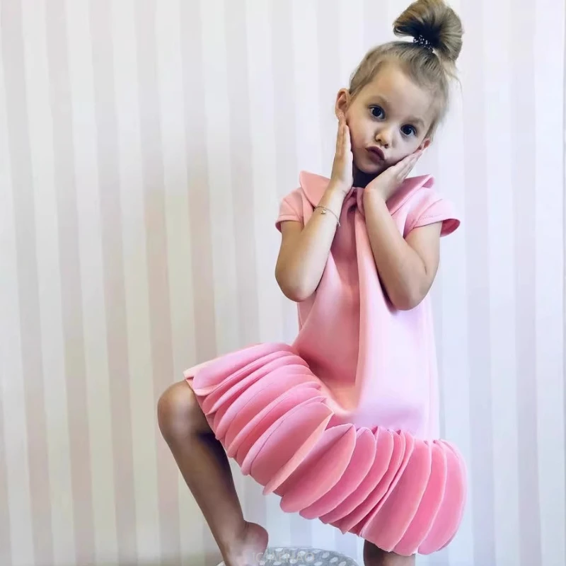 子供パーティードレスピンクキッズガールズプリンセスドレス子供甘い誕生日ドレス衣装エレガントな衣装春夏服