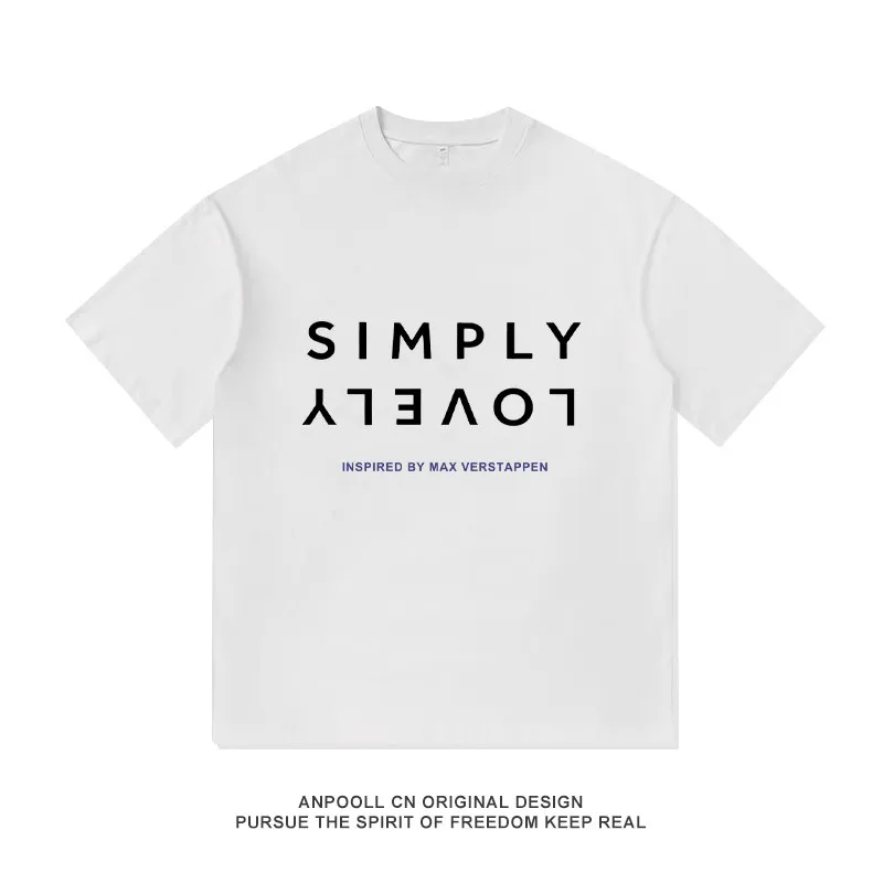 Camiseta con estampado de letras Simply Lovely, camiseta informal de algodón para fanáticos de la Fórmula 1 Max Verstappen F1, camiseta unisex