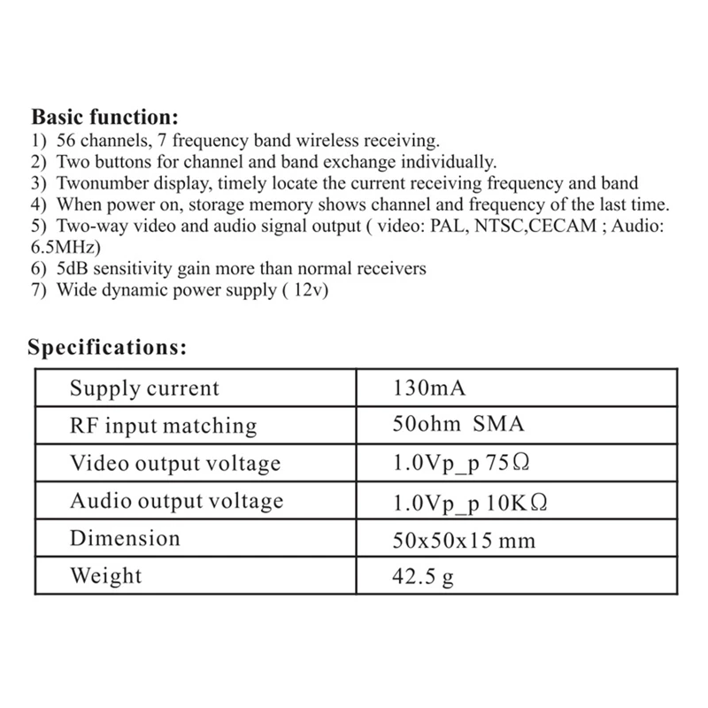 Rc832mini 4.9-5.8G 56CH High Sensitivity Receiver Wireless Receiver With A/V And Power Cable For FPV Multirotor