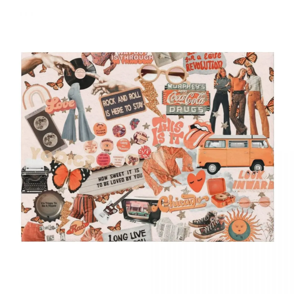 

Pink and Orange Collage Throw Blanket Designers for winter Plush heavy to sleep Blankets