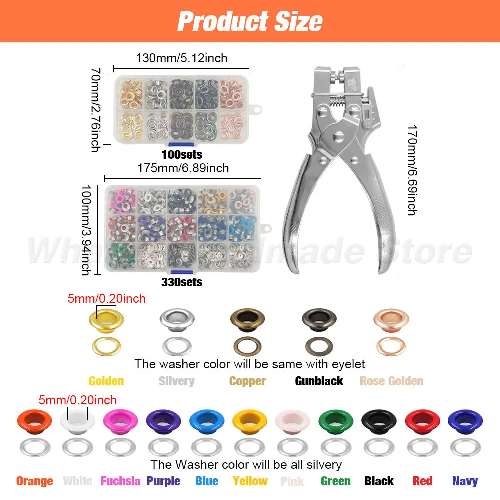 5mm Multi-Color Metal Eyelets Grommets Kit with Installation Tools Punch Pliers Kit For Leathercraft Shoes Belts Bags Clothes