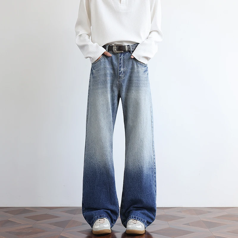 

2025 Autumn American Style New Retro Washed Loose Wide-Leg Heavyweight Versatile Jeans for Men and Women with Slight Flare