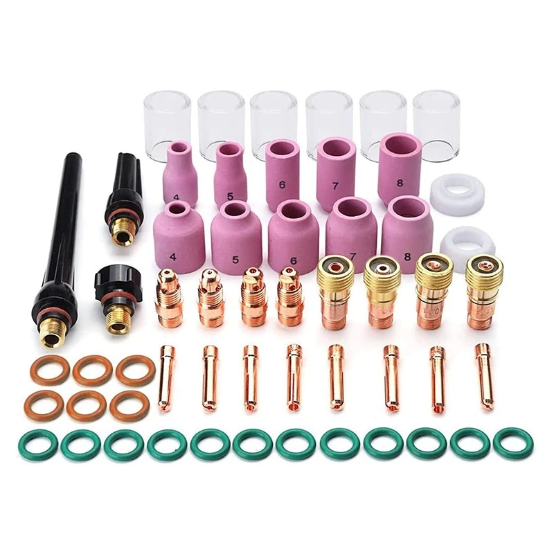 55PCS TIG Welding Torch Accessories Kit Alumina Nozzle Stubby Gas Lens 10 Cup Kit For TIG WP-17/18/26