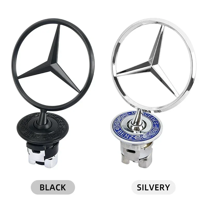 1pcs 44mm Metal Chrome Black Car Front Hood Emblem Bonnet Logo For Mercedes Benz C E S Class W204 W212 W220 W210 W221 Accessorie