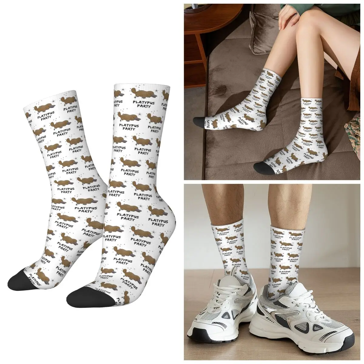 All Seasons Crew Stockings Playful Platypus Cartoon Animal Design Socks Harajuku Long Socks for Men Women Valentine's Day Gifts