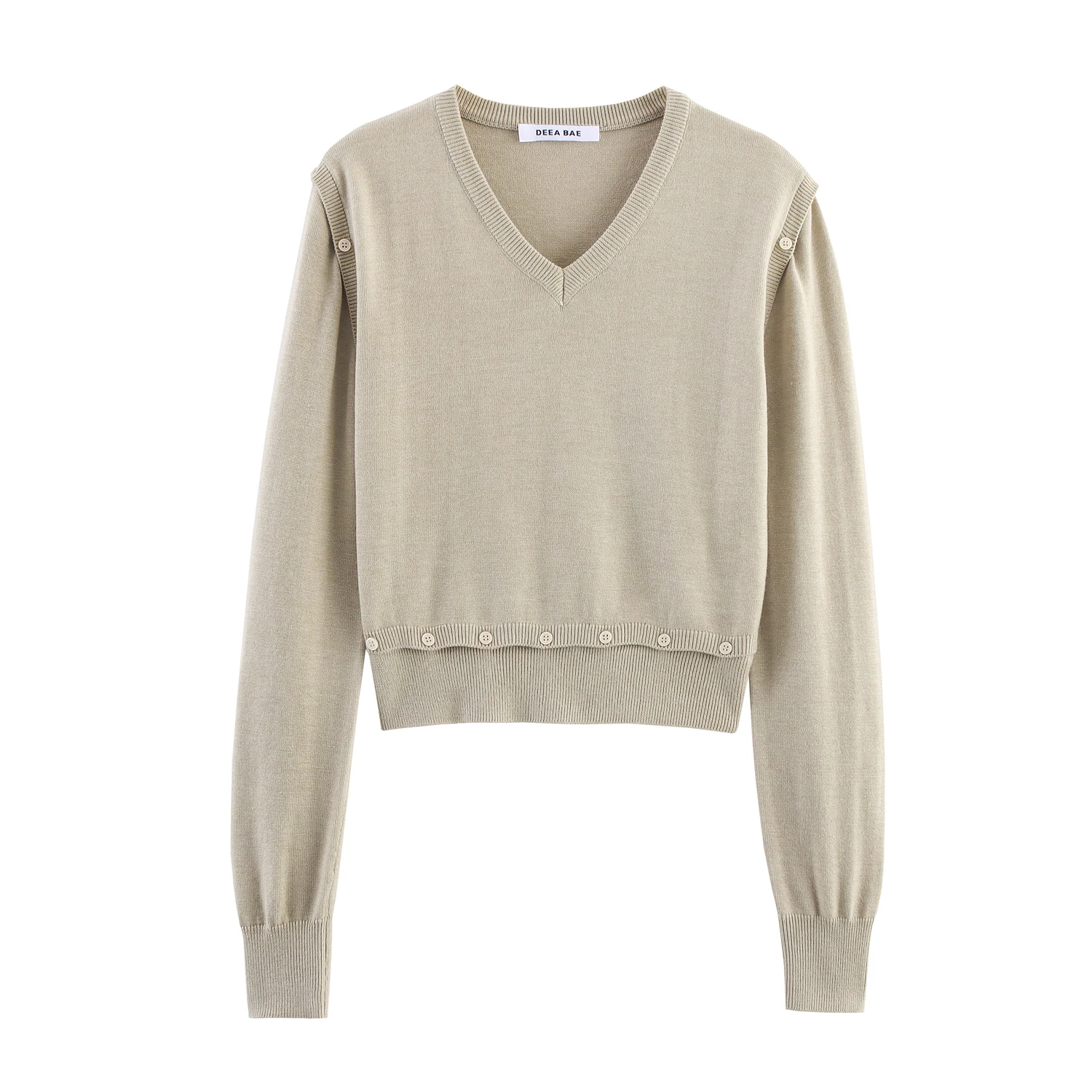 

Women's clothing autumn new products, versatile casual and fashionable buttons, detachable V-neck long-sleeved knitted sweater