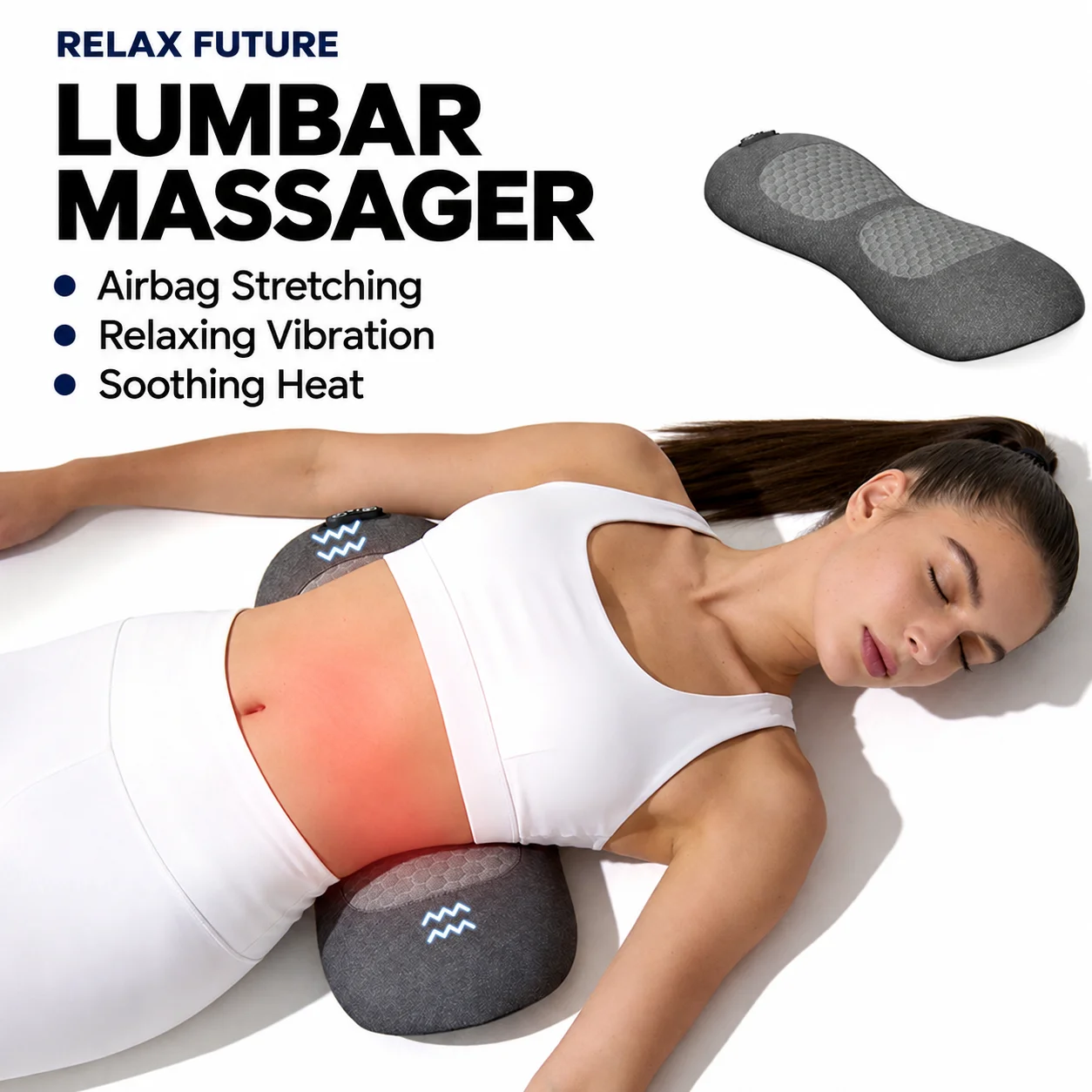 Lumbar Massager 3-in-1 Back Massage Pillow with Airbag Stretching, Soothing Heat, Vibration, and 15-Minute Timer Lumbar Massager