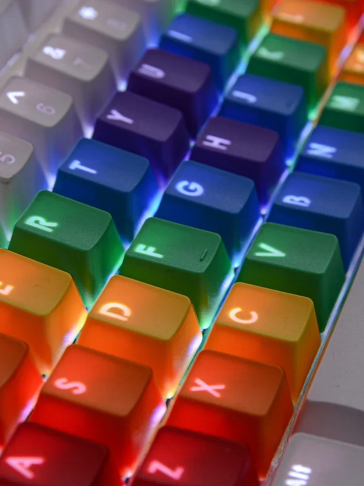 PBT keycap 37 two-color light-transmitting dark rainbow word transparent front engraving side engraving