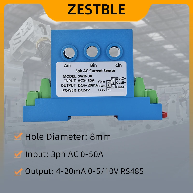 Three Phase Split Core Hall ZA-3A Current Sensor AC Input 0-10V 4-20mA Output Analog Signal Converter Current Transmitter