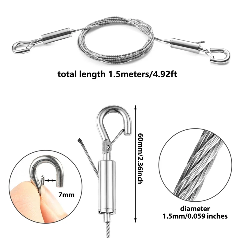 調節可能なステンレス鋼ハンギングワイヤーキット、額縁、ロープ、1.5m x 1.5mm