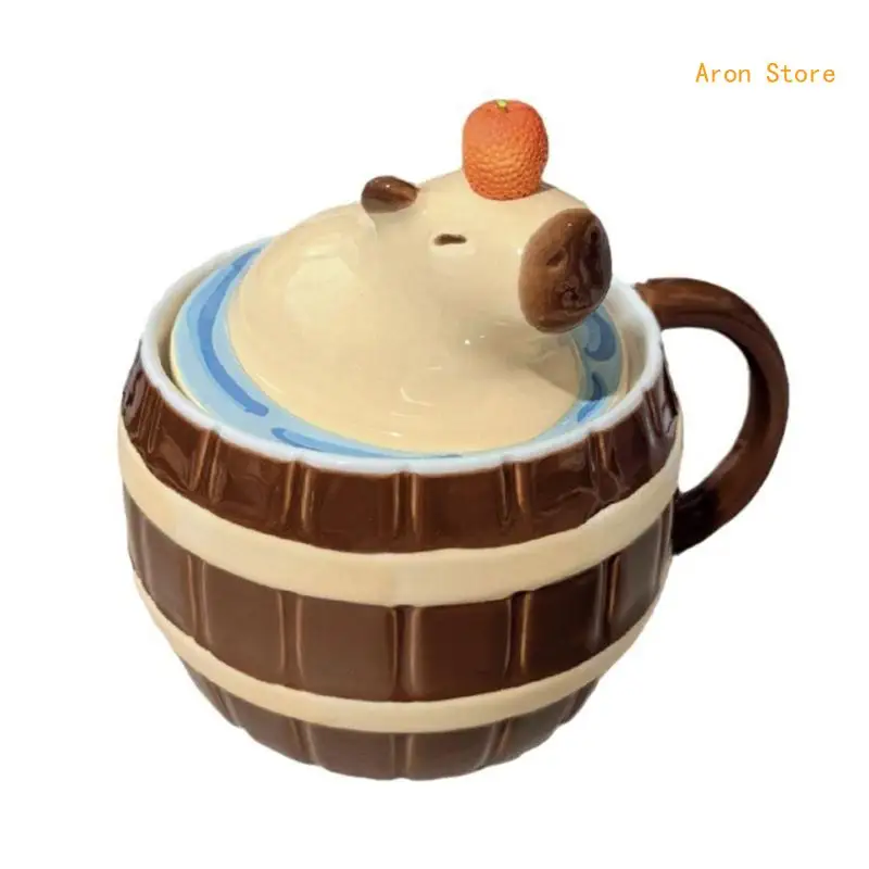 

Cartoon Ceramic Capybara Mug Creative Dringking Cup with Handle & Lid Travel Mug H3CF