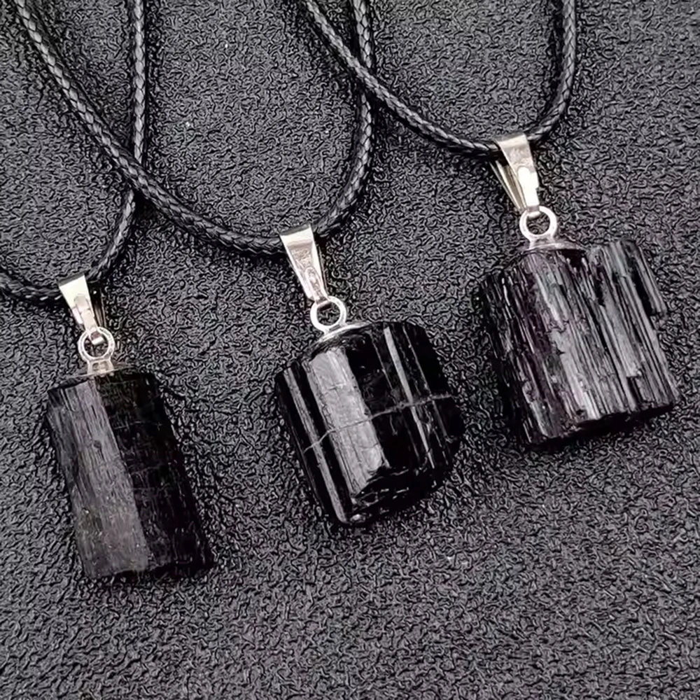 1pcNatural Stone Black Tourmaline Pendant Raw Stone Crystal Pendant Irregular Tourmaline Gemstone Necklace for Men Women Jewelry