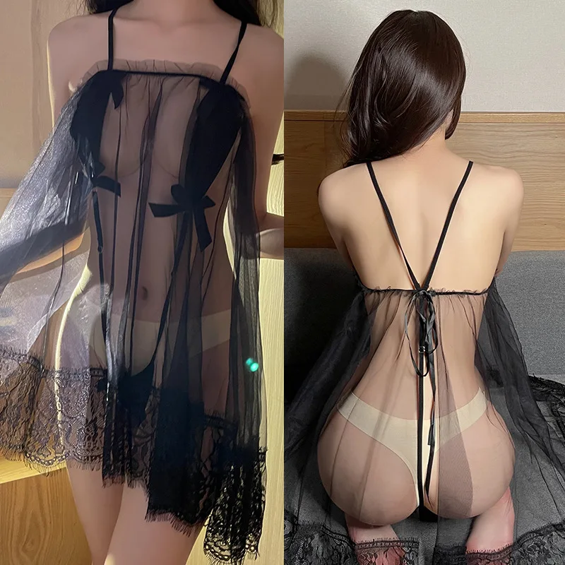 Plus Size Sexy Lingerie Women\'s Lace Nightdress Hollow Bodysuit Open Crotch Erotic Costumes Transparent Exotic Underwear M-XXXL