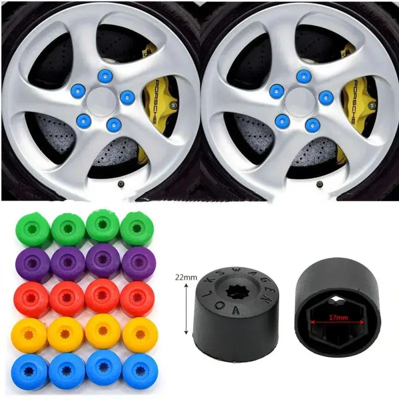 20pcs 17mm Wheel Lug Nut Bolt Cap Covers With Removal Tool For VW Beetle Audi Skoda Black Exterior Protection Accessorie