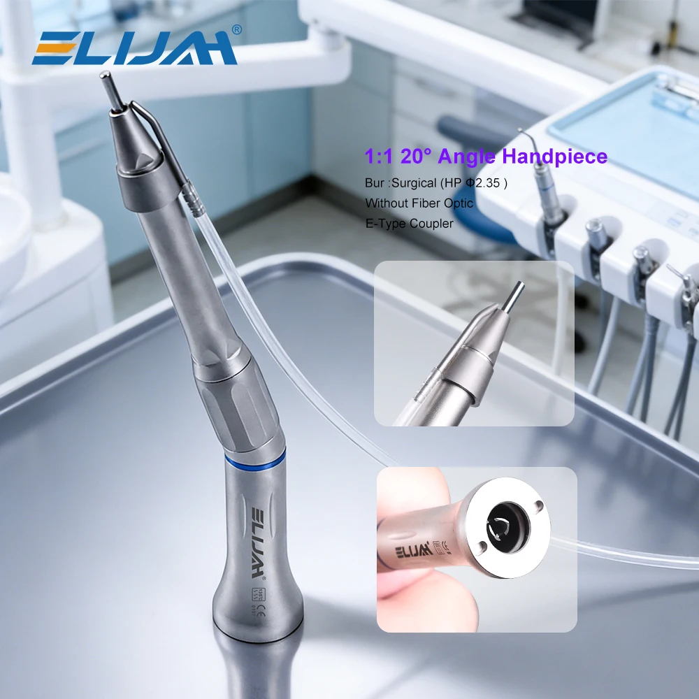 Peça de Mão Microcirúrgica Odontológica 1:1 para Implante com Irrigação Externa, Máx. 40000rpm, Reta/20 °   Acoplador de Ângulo Tipo E para Ferramentas Odontológicas