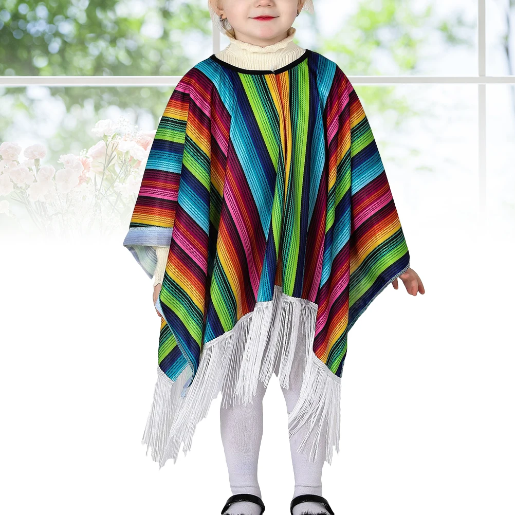 メキシコマント子供コスチュームスタイリッシュなフリンジタッセルマントハロウィンコスプレロールプレイパーティー服メキシコ服