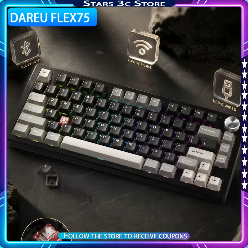 Dareu FLEX75 Mechanical Keyboard Esports GASKET Structure Wireless Tri Mode Hot Swappable RGB Game Office Keyboard