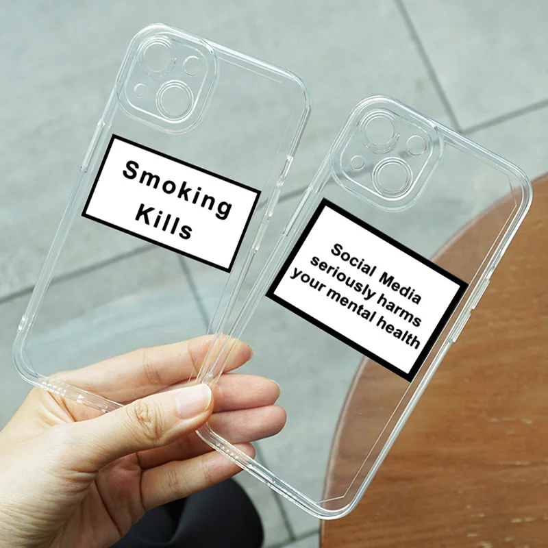 Social Harmful Health Smoke Free Transparent Phone Case For iPhone 11 12 13 Pro Max X XS XR 7 8 Plus Lens Protection Soft Case